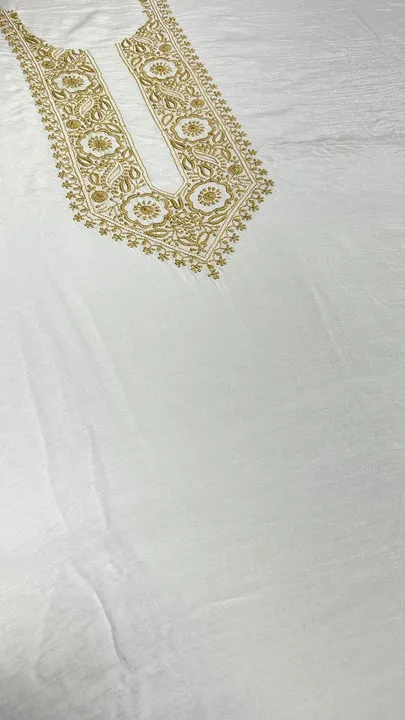 Beautiful Soft pure muslin 
Unisex kurta 
Lucknowi chikan सेण्टर work
Dyeble
3mtr 
1350/- wholesale  uploaded by Latest chikan karigari on 4/25/2023