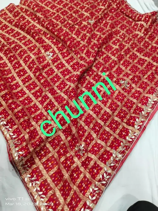 Pure  Georgette gajji silk fabric lehenga blouse dupptta
Gotapatti work
With can inner
Zardoji outin uploaded by Gotapatti manufacturer on 4/26/2023
