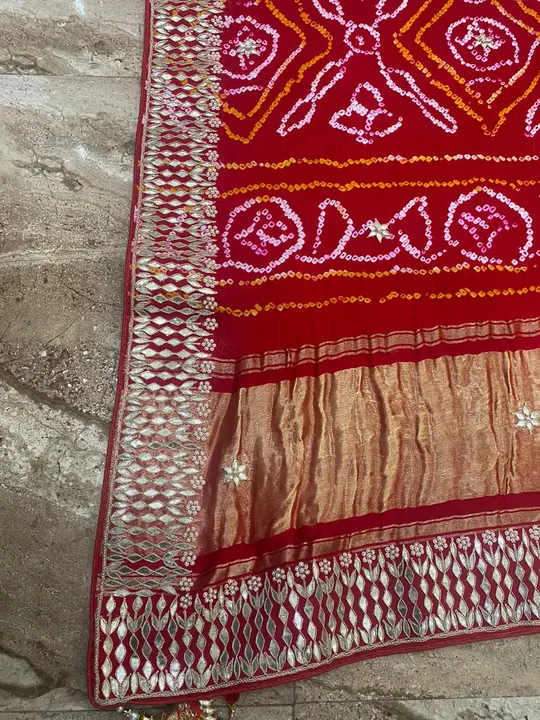 *Pure Gaji Silk Bandhani malti colour 
👉100% original quality

👉pure gotta patti hand work border  uploaded by Gotapatti manufacturer on 4/26/2023