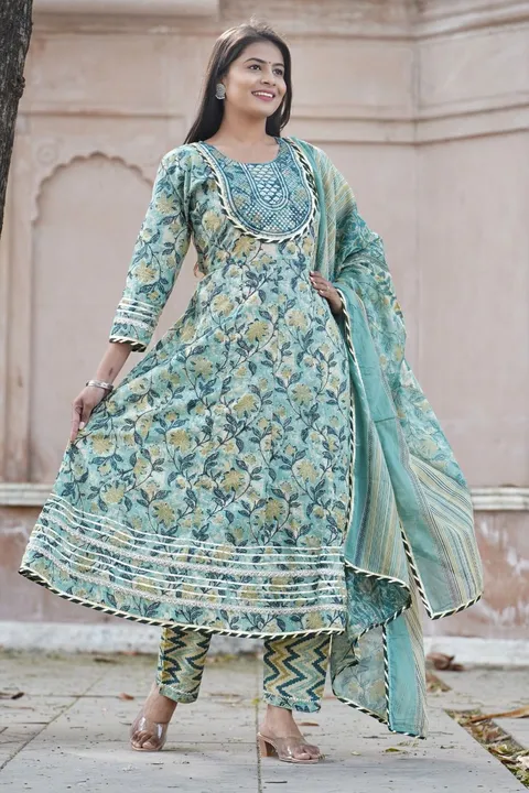 Heavy embroidery cotton anarkali suit with malmal dupatta and pant  uploaded by Umiya creation on 4/26/2023