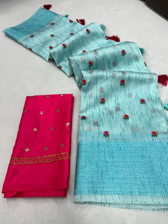 Soft khadi Organza saree with allover zari weaving lining and khadi patta. uploaded by ShubhMangal Silk Mills on 4/26/2023