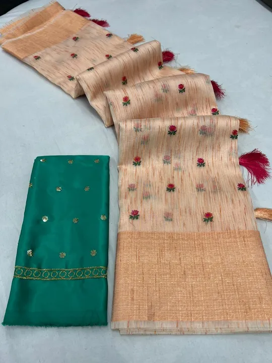 Post image *NEW Arrivals*


Quality- soft khadi Organza saree with allover zari weaving lining and khadi patta.


Blouse- Sequence embroidery Satin Blouse.

*Rate - 1015/- *

Saree-5.5 meter 
Blouse- .80 meter 


*Top trusted quality*