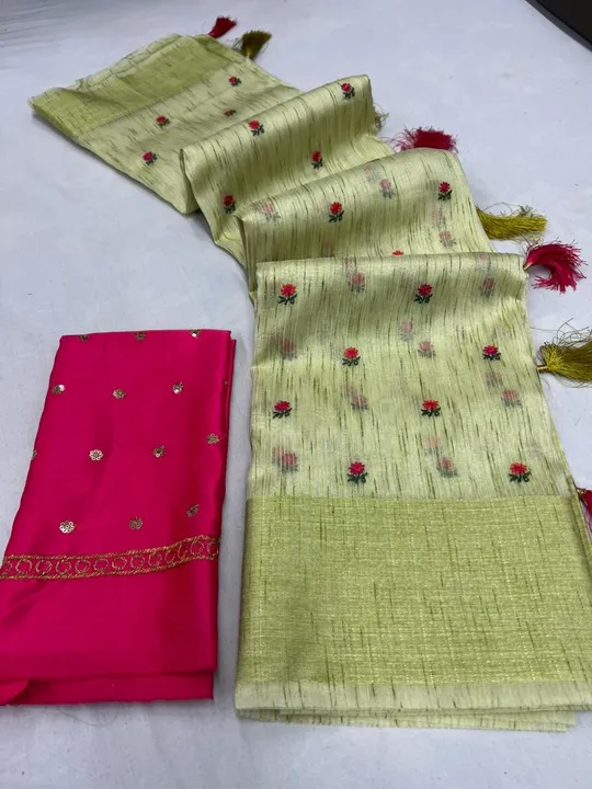 Soft khadi Organza saree with allover zari weaving lining and khadi patta. uploaded by ShubhMangal Silk Mills on 4/26/2023