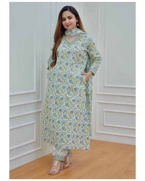 Cotton fabric kurta pant and dupatta set  uploaded by Aleexa Outlet on 4/26/2023