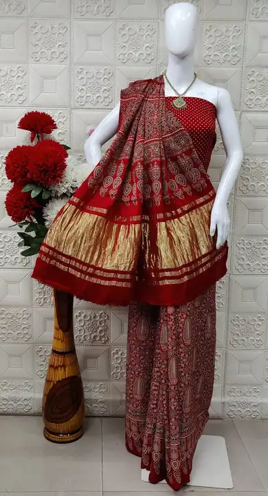Pure model silk lagdi patta ajrakh print saree uploaded by Dresses on 4/26/2023