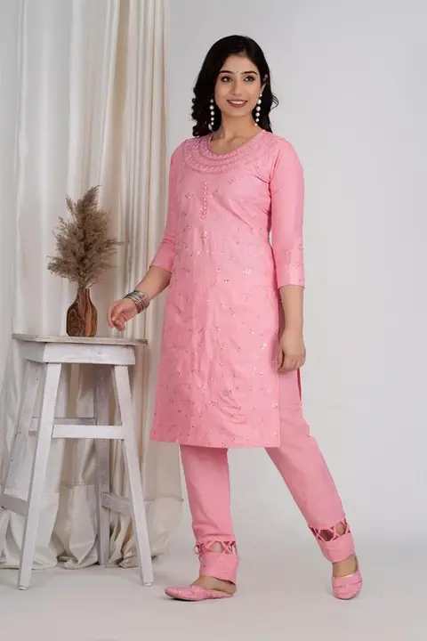 Full work mirror embroidery kurti pant set  uploaded by business on 4/26/2023