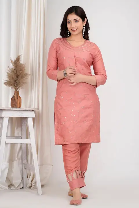 Full work mirror embroidery kurti pant set  uploaded by Fashion point on 4/26/2023
