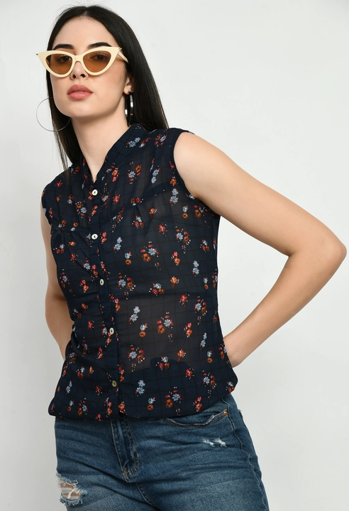 Sequend Premium sleeveless shirt style georgette top for women uploaded by business on 4/26/2023