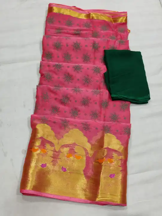 😍 *Najbin Jari Fabric Saree* 🥻
😍 Specializes of Jaipur Hand Dye with Full print saree
😍 Contrast uploaded by Gotapatti manufacturer on 4/27/2023