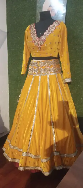 Mustard velvet lehnga very rare piece embroidery  uploaded by business on 4/27/2023