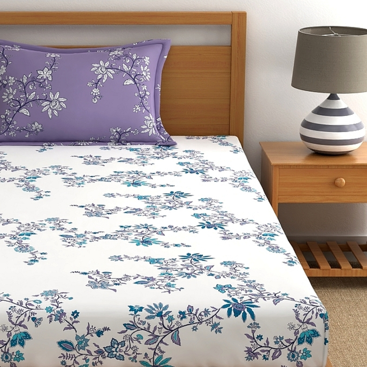 White & Blue Floral Single Bedsheet uploaded by Esskay International on 4/27/2023