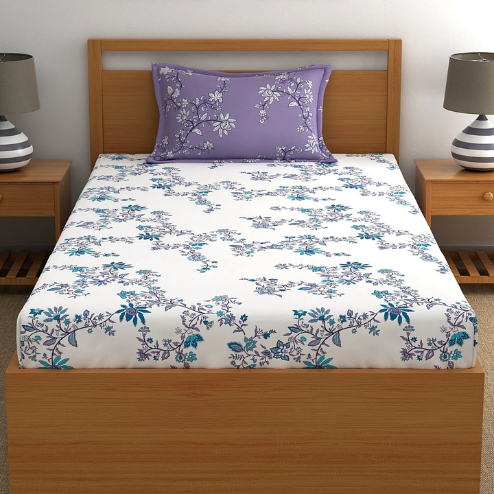 White & Blue Floral Single Bedsheet uploaded by Esskay International on 4/27/2023