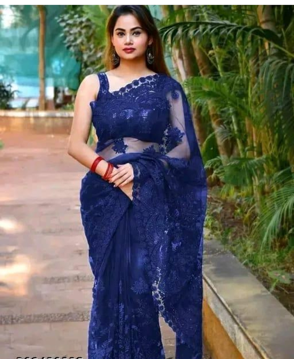 Wedding Fashionable Net Sarees blue 💙 uploaded by business on 4/27/2023