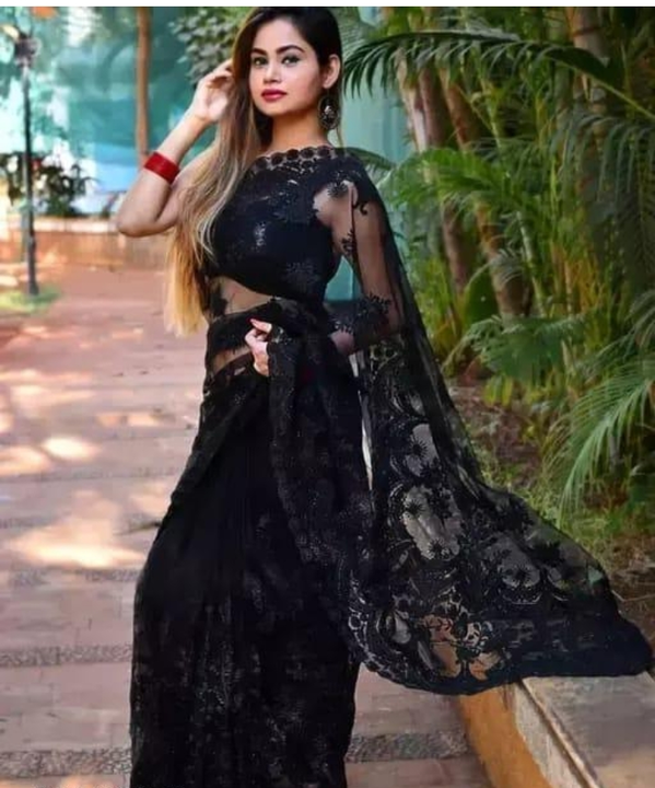 Wedding Fashionable Net Sarees Black 🖤 uploaded by business on 4/27/2023