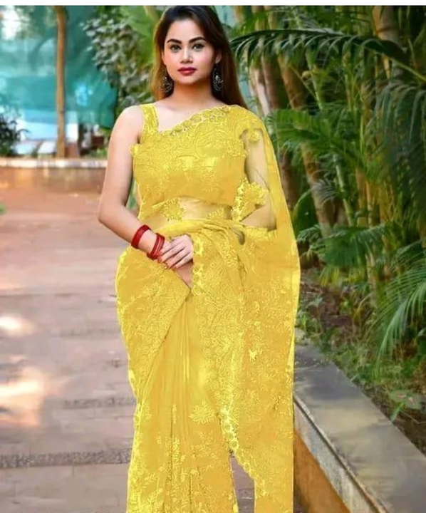Wedding Fashionable Net Sarees yellow 💛 uploaded by business on 4/27/2023