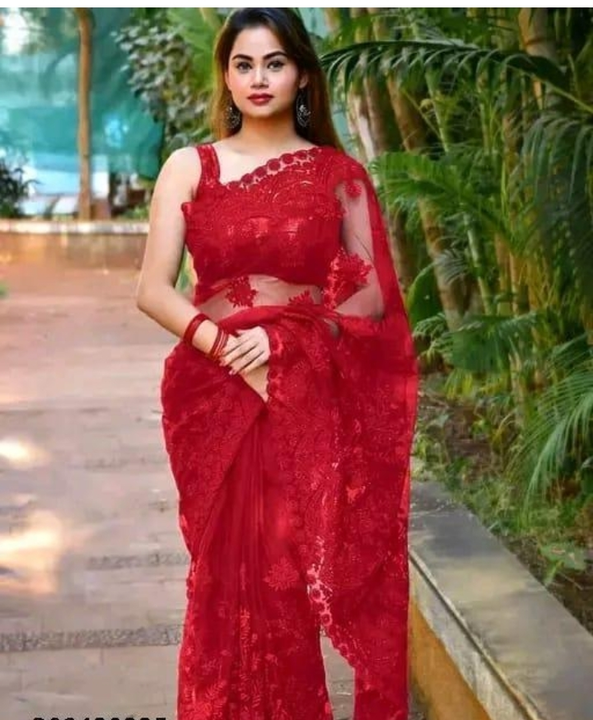 Wedding Fashionable Net Sarees Red ♥️ uploaded by business on 4/27/2023