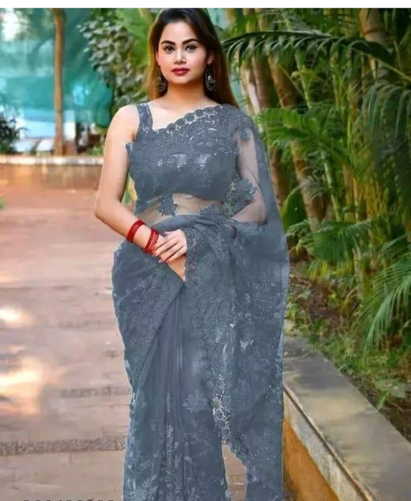 Wedding Fashionable Net Sarees Grey uploaded by business on 4/27/2023