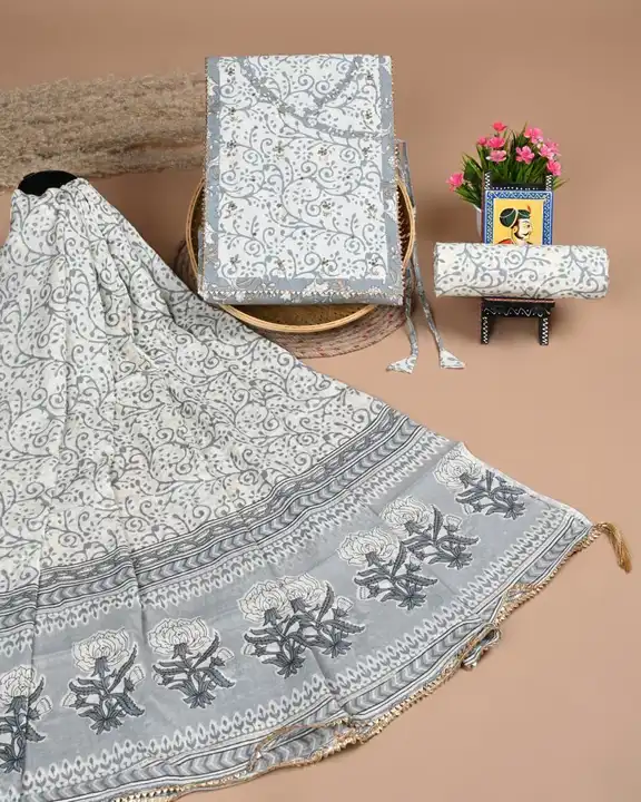 Angarakha pattern work cotton dupatta suit uploaded by Print Factory Bagru on 4/27/2023