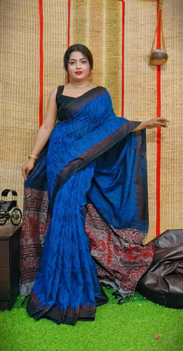 Handloom print khadi cotton saree with blouse pieces  uploaded by Sujata saree cantre on 4/27/2023