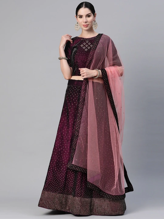 Campaign Trends Wine Velvet Gold Stone Work Lehenga Choli With Gajri Net and Gold Stone Work Dupatta uploaded by Campaign trends on 4/27/2023