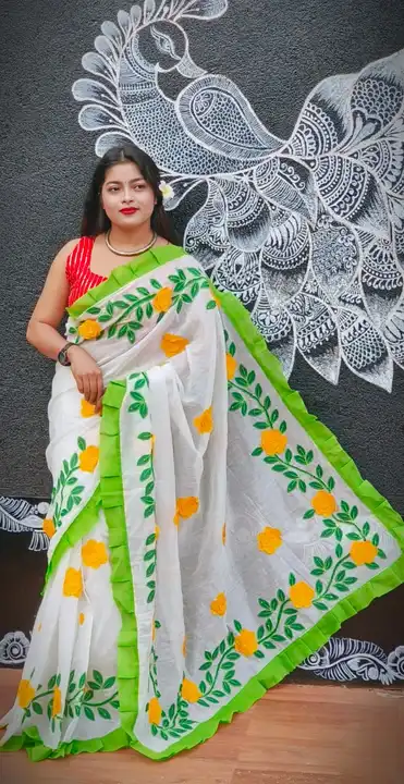 Cotton Silk Opor Aplick Sharee uploaded by Maa Kali Sharee Center on 4/27/2023