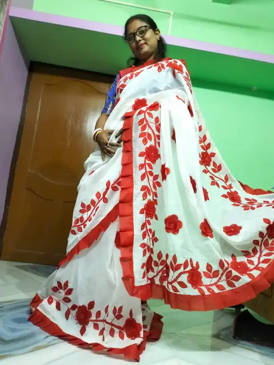 Cotton Silk Opor Aplick Sharee uploaded by Maa Kali Sharee Center on 4/27/2023