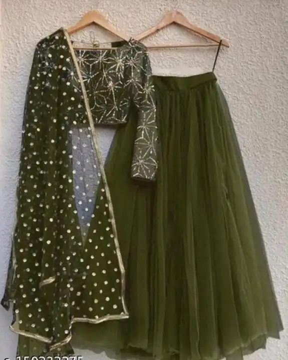 Lahenga fabric:- stiched lahenga with lining
Blouse fabric:-cotton embroidery work blouse (unstitche uploaded by Krisha enterprises on 4/27/2023