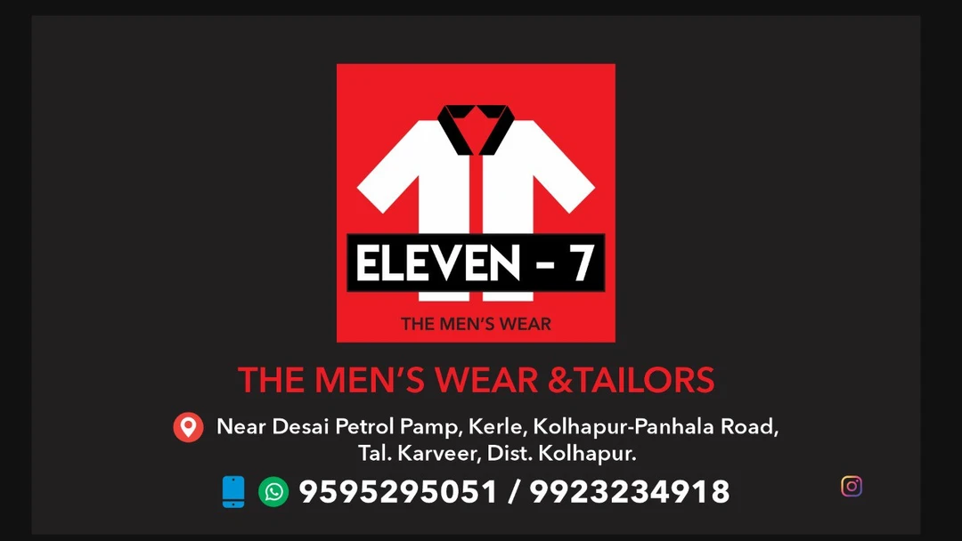 Visiting card store images of Eleven 7 mens ware
