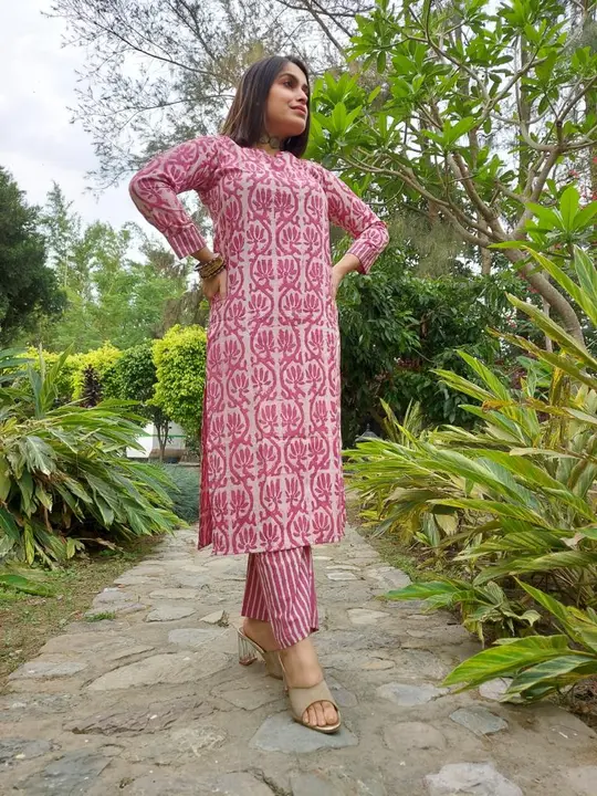 Pure cottan hand block print Kurtis with Pant  uploaded by Handloom print on 4/28/2023