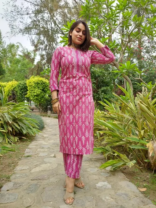 Pure cottan hand block print Kurtis with Pant  uploaded by Handloom print on 4/28/2023