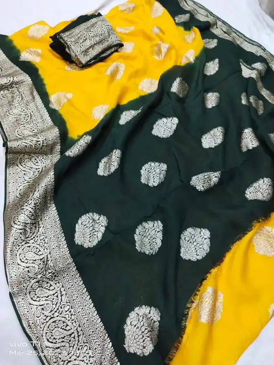 Super new design launch
👉👉pure rasien banrshi dola silk fabric
👉contrash blouse
👉jaipuri hand fa uploaded by Gotapatti manufacturer on 4/28/2023