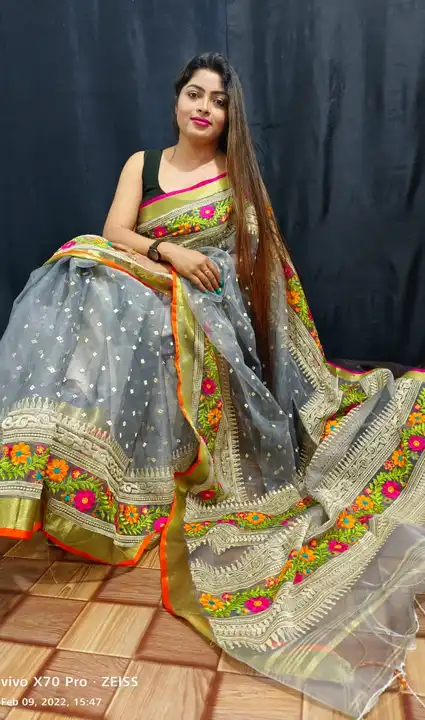 Masline Gujarati Stech Embroidery Sharee uploaded by Maa Kali Sharee Center on 4/28/2023