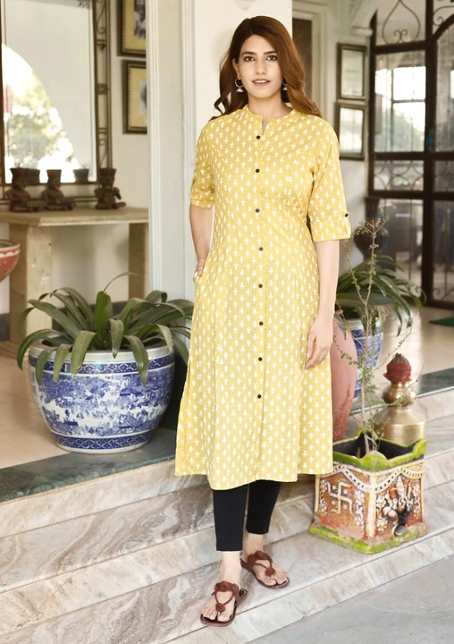 Cotton katha floral printed A-line Princess cut kurti.. Sizes - M to 7XL uploaded by business on 4/28/2023