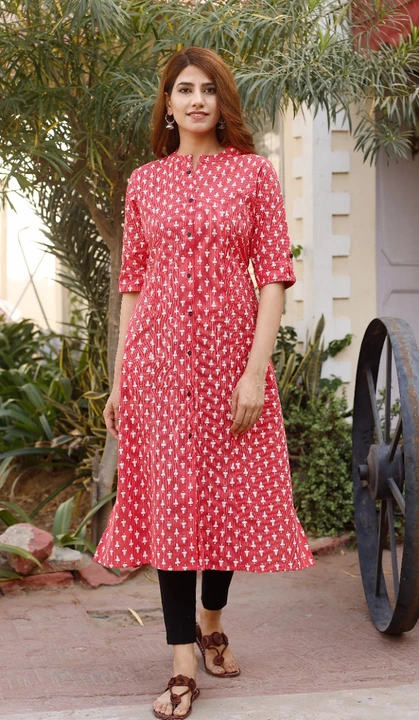 Premium cotton katha floral printed A-line Princess cut kurti...  uploaded by business on 4/28/2023