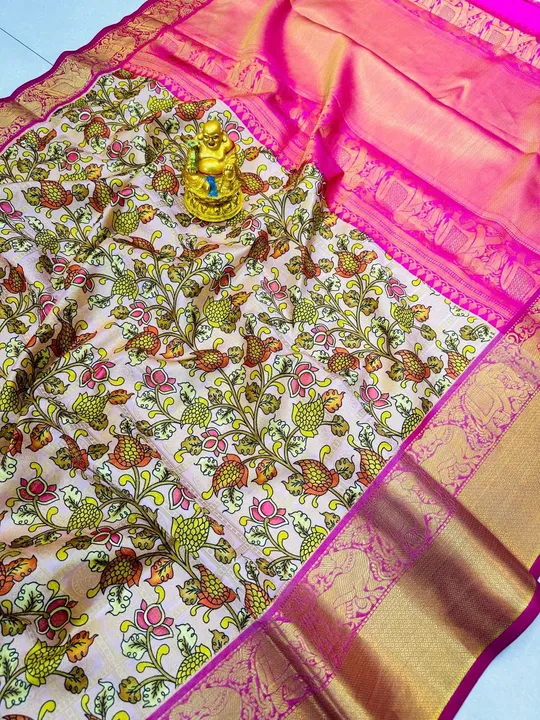 Pattu kalamkari saree with jari weaving contrast pallu uploaded by Suyukti fab on 4/28/2023