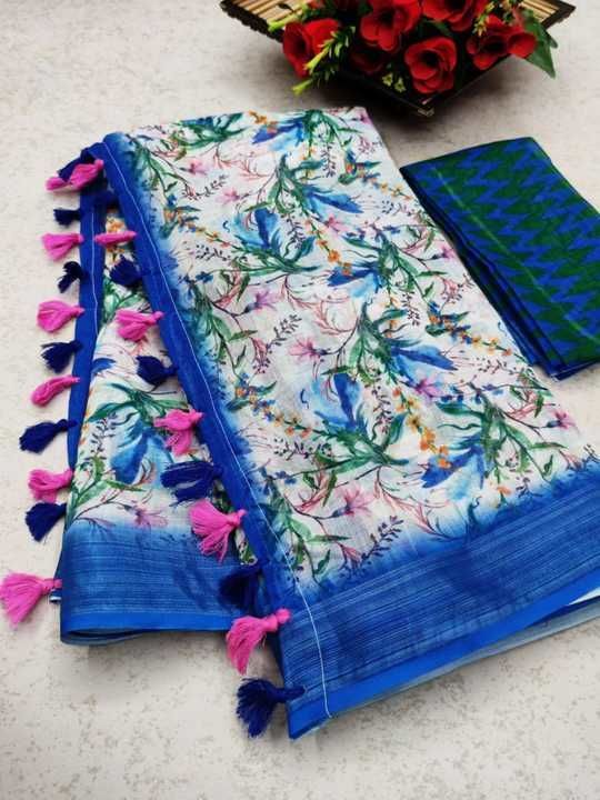 Designer linen saree with digital flavor print uploaded by Ekdantay creation  on 3/7/2021