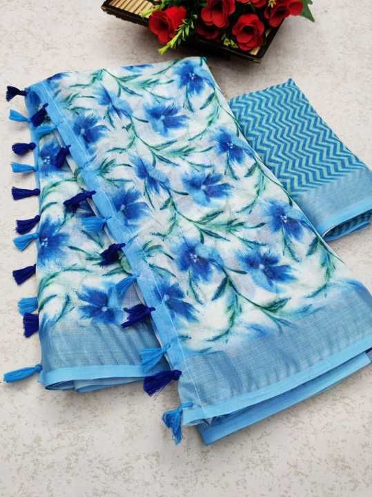 Designer linen saree with digital flavor print uploaded by Ekdantay creation  on 3/7/2021