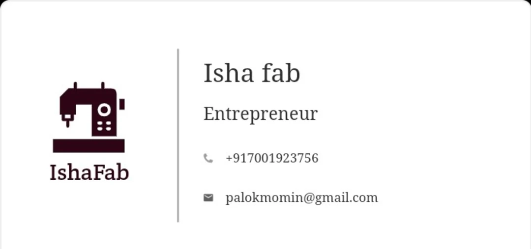 Visiting card store images of Isha Fabrex