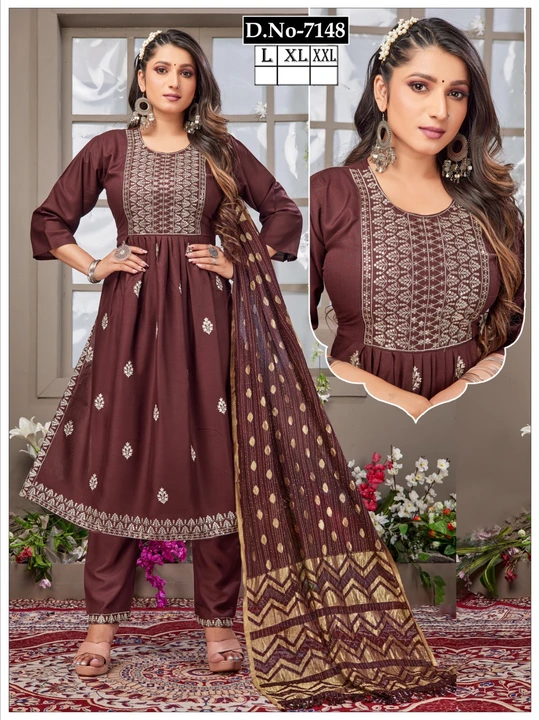 3 pcs 2 pcs dupatta sets nayra cut kurti with pant set  uploaded by Radha Creation , Maira sales for Readymade items on 4/28/2023