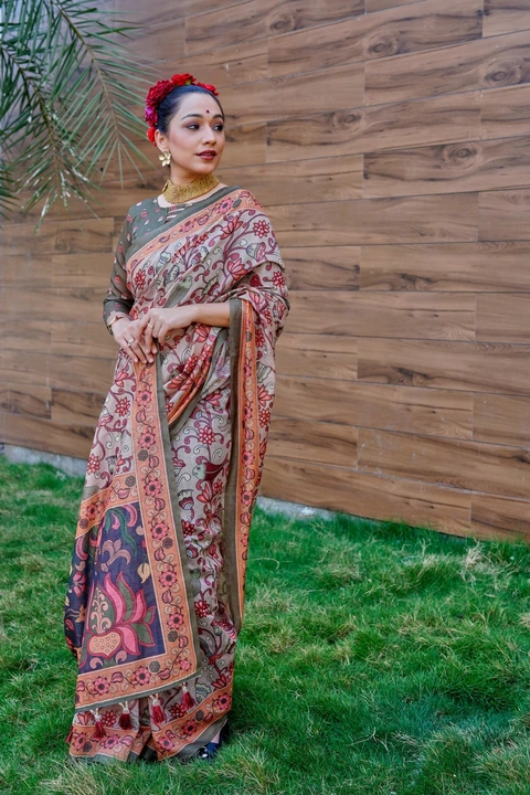 Beautiful Cotton Sarees With Kalamkari Digital Printed With Contrast Kalamkari Printed Border  uploaded by Miss Lifestyle on 4/28/2023
