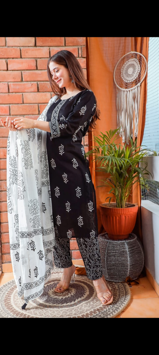 Beautiful rayon  jaipuri printed dupatta set all time hit black colour  uploaded by business on 4/28/2023