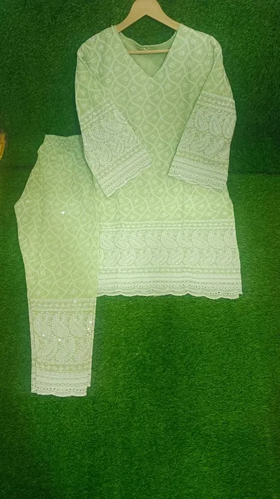 Cotton chickenkari three piece suit  m to xxl available  uploaded by Umiya creation on 4/28/2023