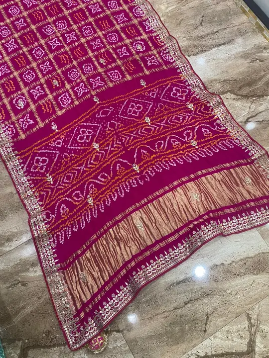 *Pure Gaji Silk Bandhani 
👉100% original quality

👉pure gotta patti hand work border 

👉party wea uploaded by Gotapatti manufacturer on 4/29/2023