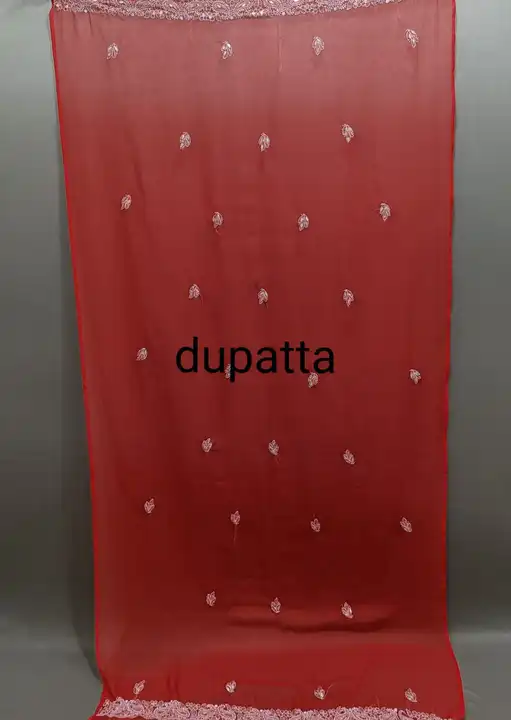 Full three piece suit
Fabric georgette
Length 7.5 metar 
Kurti+bottom+dupatta
With gota patti work uploaded by DF Chicken Factory on 4/29/2023