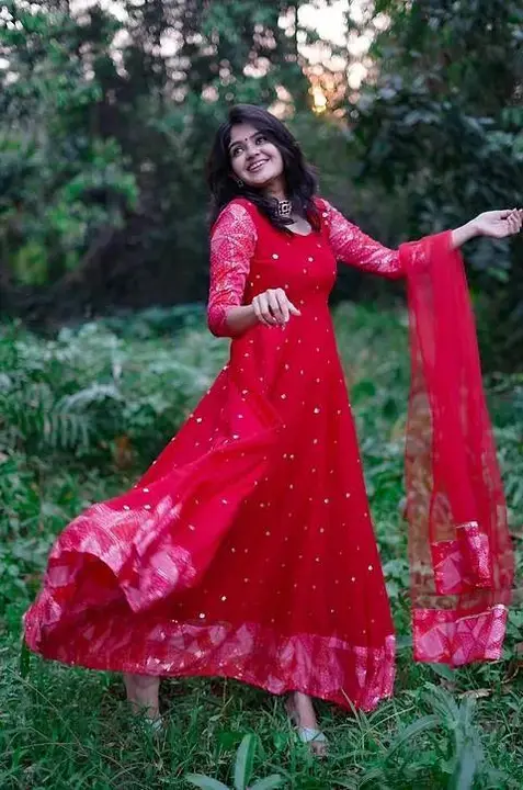 Red Sequence Maxi With Beautiful  Net dupptta 💗💗 

Featuring Solid Georgette Sequence Maxi Dress W uploaded by MSR close on 4/29/2023