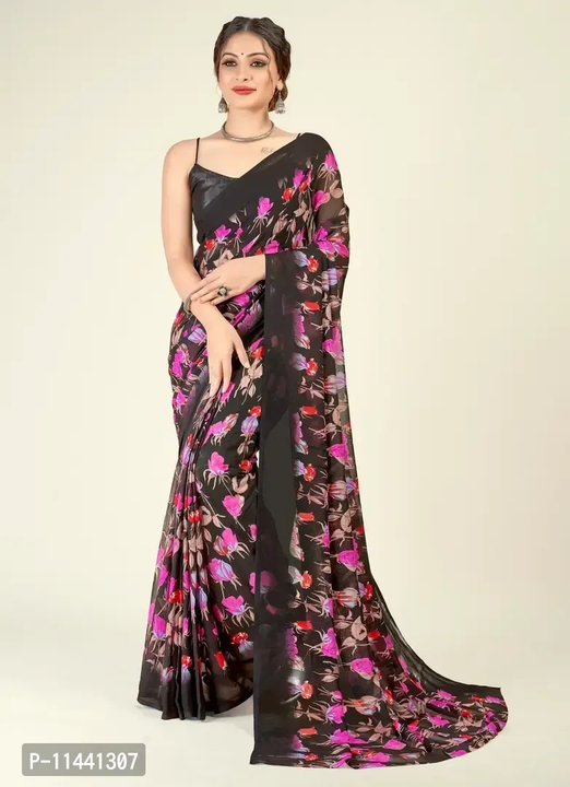Stylish Georgette Black Printed Saree Without Blouse piece
 uploaded by Raj Garments on 4/29/2023