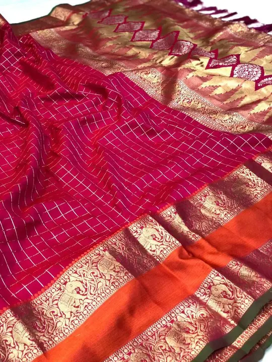 Soft lichi silk kanjivaram saree with chex with zari pallu uploaded by Suyukti fab on 4/29/2023