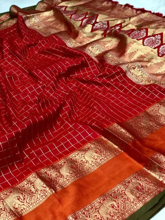 Soft lichi silk kanjivaram saree with chex with zari pallu uploaded by Suyukti fab on 4/29/2023