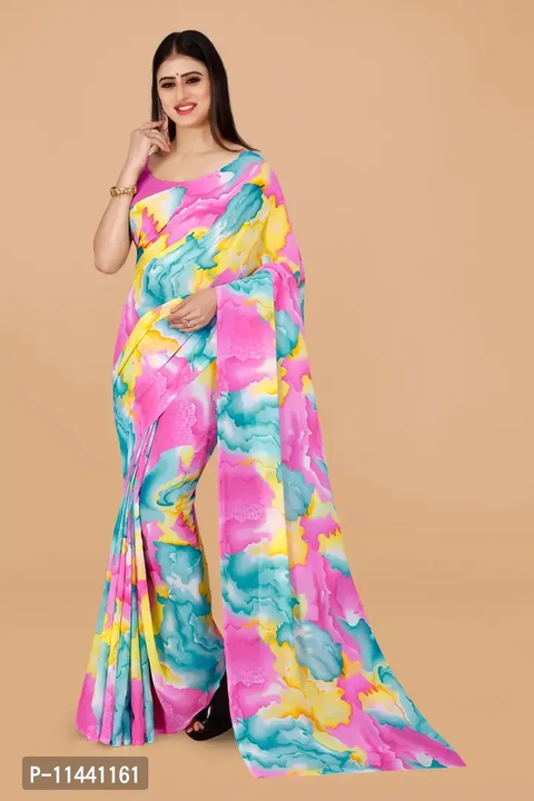 Stylish Georgette Multicoloured Printed Saree Without Blouse piece uploaded by Raj Garments on 4/29/2023