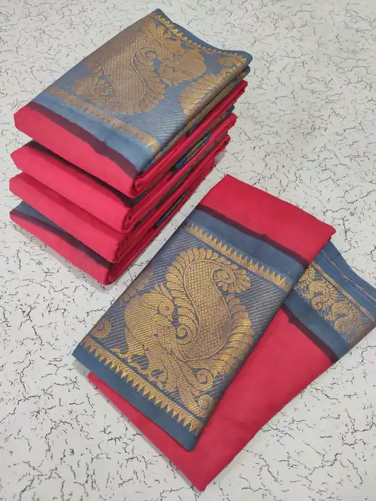 Post image *Royal Sungudi Pure Cotton Sarees,*

*100% Pure Cotton Sarees,*

*First Quality 100 Count Cotton Material,*

*Very Very Soft Finishing,*

*Natural Colours,*

*Comfortable and Rich look,*

*10" &amp; 5.5" inch Copper Jari Royal Borders*

Length 5.5 mtrs, No blouse,

*Price: ₹ 890 + Shipping,*
Contact to:9840551941